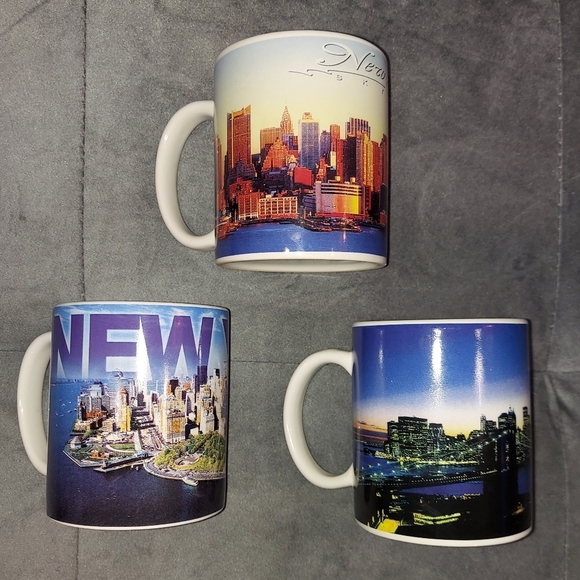 VINTAGE NEW YORK CITY 3 COFFE MUGS BUNDLE MANHATTAN SKYLINES & WATERFRONTS NWOT - Picture 5 of 7